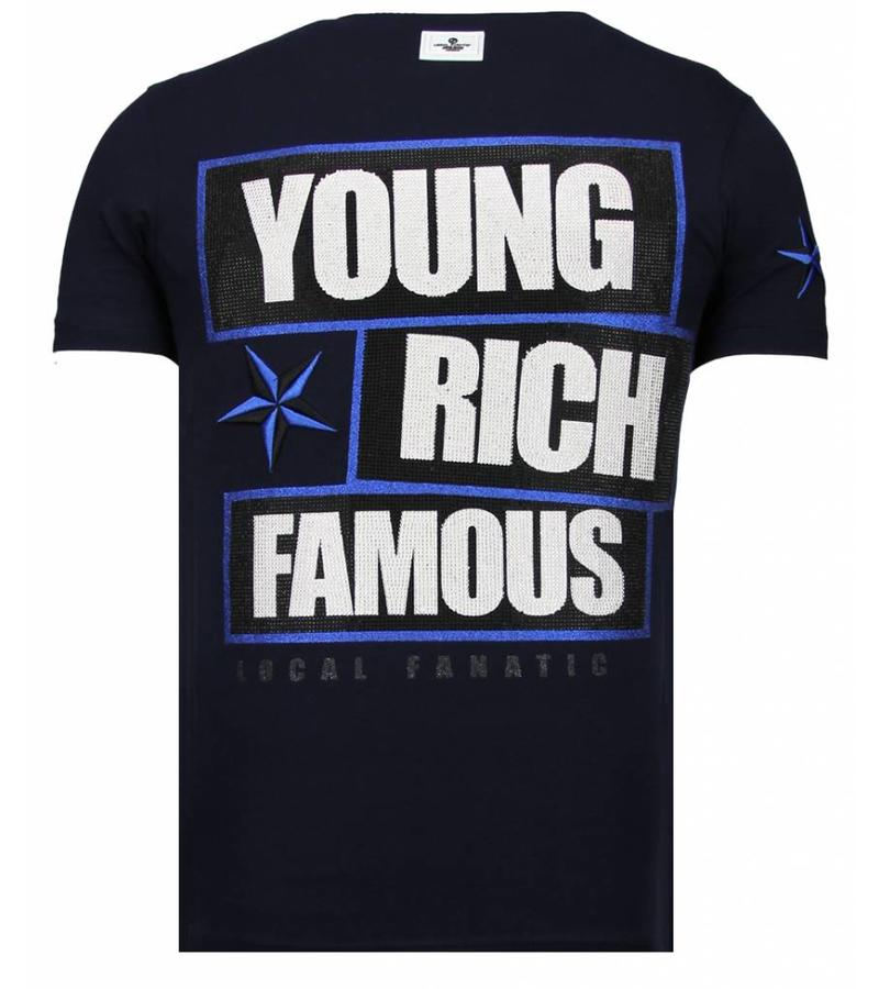 Local Fanatic Camisetas - Young Rich Famous - Rhinestone Camisetas - Azul