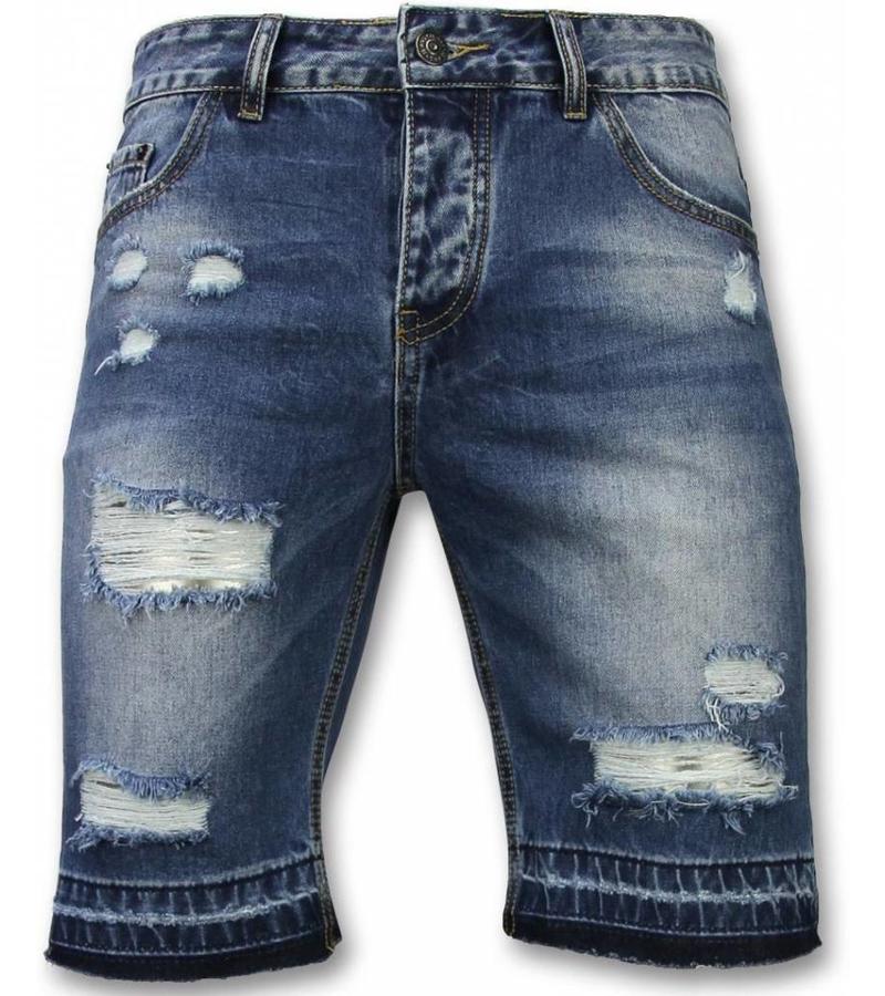 Enos Pantalones Cortos - Bermudas Hombre Slim Fit Ripped - Azul