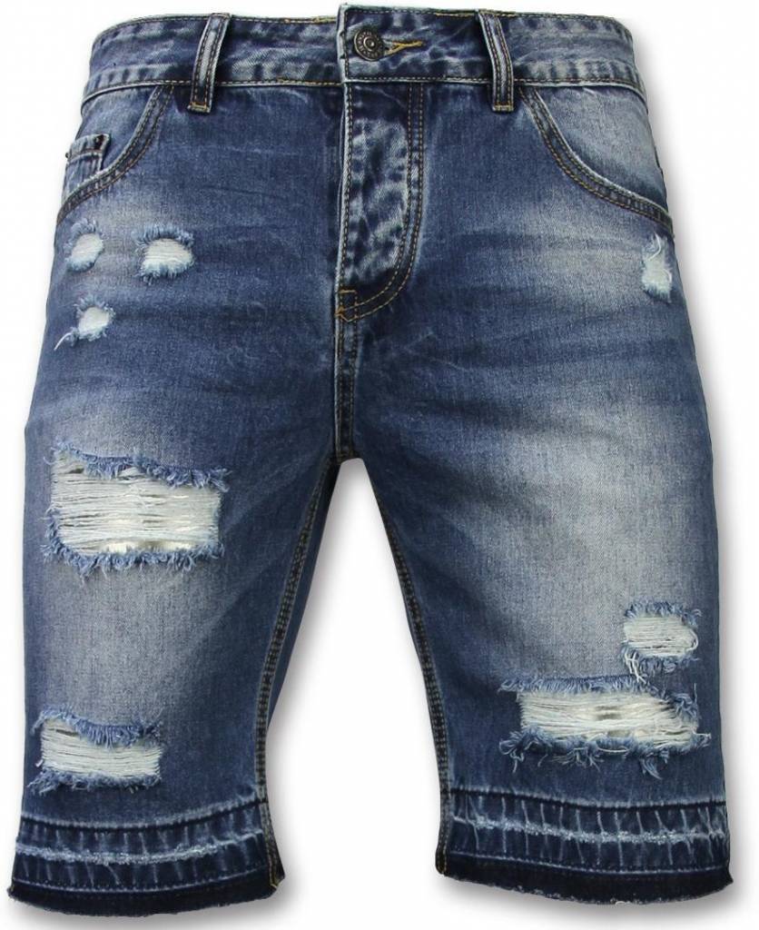 Pantalones Cortos - Bermudas Hombre Slim Fit Ripped - Azul