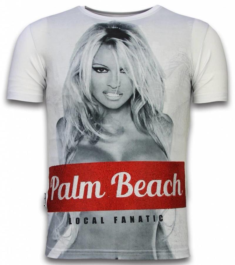 Local Fanatic Palm Beach Pamela  - Digital Rhinestone Camisetas Personalizadas - Blanco