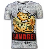 Local Fanatic Popeye Savage - Digital Rhinestone Camisetas Personalizadas - Blanco