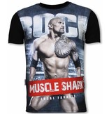 Local Fanatic Muscle Shark Rock - Digital Rhinestone Camisetas Personalizadas - Negro