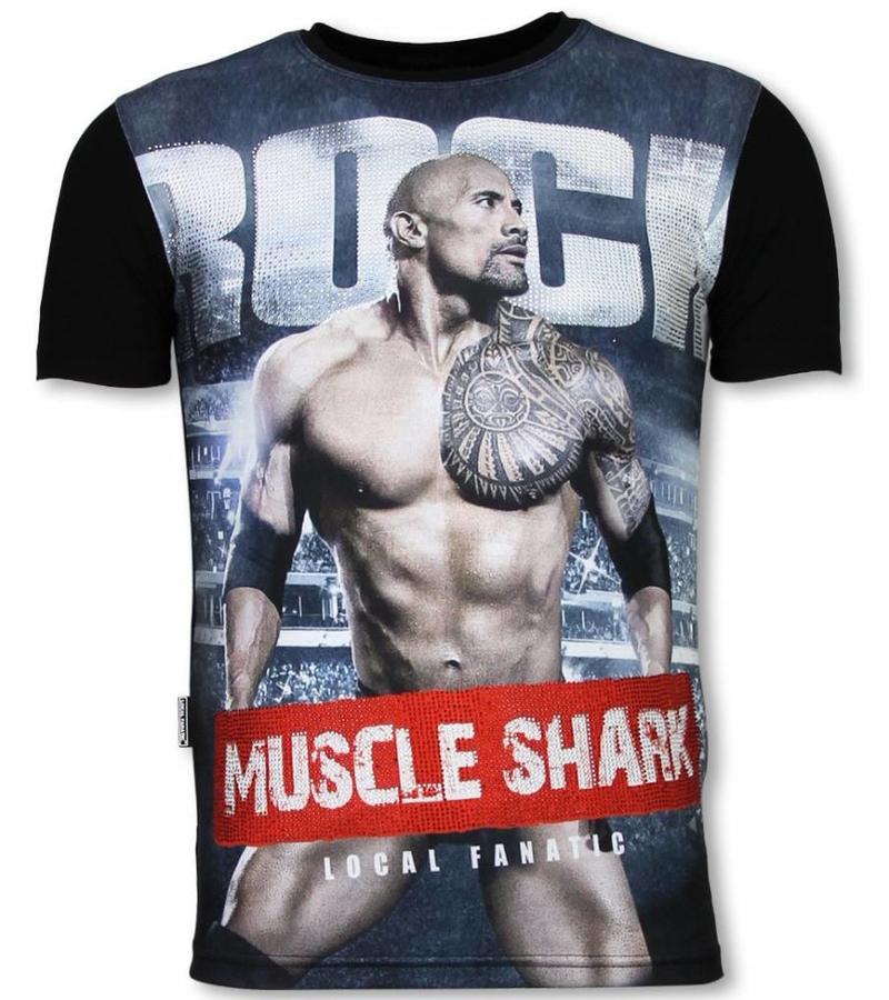 Local Fanatic Muscle Shark Rock - Digital Rhinestone Camisetas Personalizadas - Negro