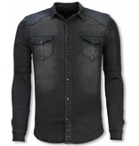 Diele & Co Camisa de Mezclilla - Slim Fit Ribbel Stonewashed - Gris