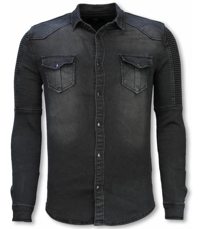 Diele & Co Camisa de Mezclilla - Slim Fit Ribbel Stonewashed - Gris