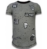 Local Fanatic Camiseta con parches Longfit Asymmetric Embroidery - T-Shirt Patches - Rockstar - Gris