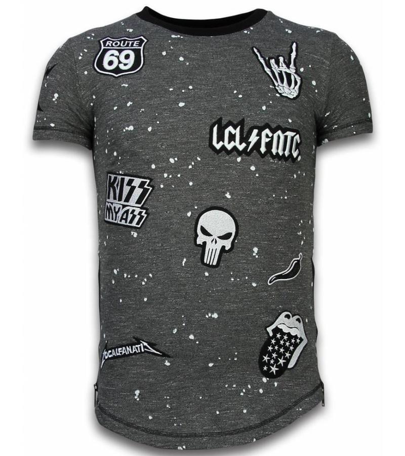 Local Fanatic Camiseta con parches Longfit Asymmetric Embroidery - T-Shirt Patches - Rockstar - Negro