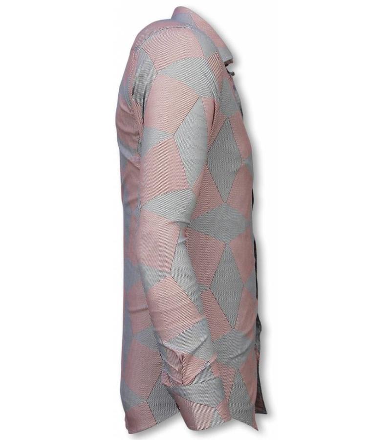 Gentile Bellini Camisa Italiana - Camisa Slim Fit - Camisa Line Pattern - Rojo