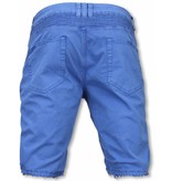 Enos Pantalon Corto - Bermudas Vaqueras Hombre Slim Fit - Damaged Biker Jeans con Cremallera - Azul