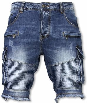 Enos Pantalones Cortos - Bermudas Vaqueras Hombre Slim Fit - Biker Denim Pocket Jeans - Azul
