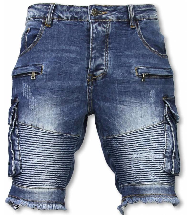 Enos Pantalones Cortos - Bermudas Vaqueras Hombre Slim Fit - Biker Denim Pocket Jeans - Azul