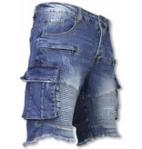 Enos Pantalones Cortos - Bermudas Vaqueras Hombre Slim Fit - Biker Denim Pocket Jeans - Azul