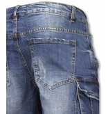 Enos Pantalones Cortos - Bermudas Vaqueras Hombre Slim Fit - Biker Denim Pocket Jeans - Azul