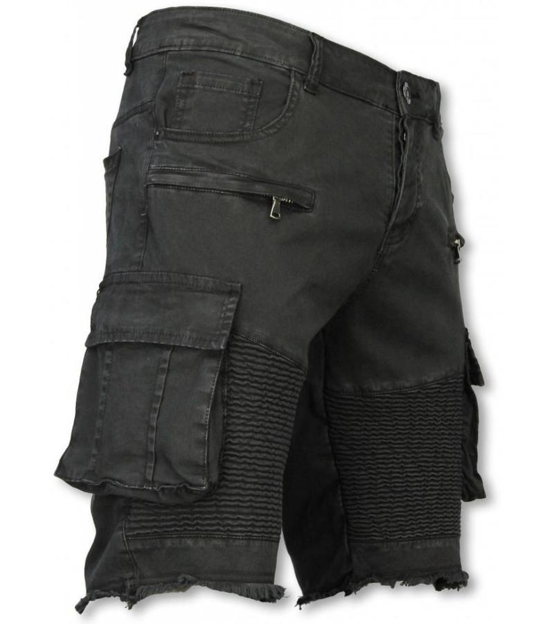 Enos Pantalones Cortos - Bermudas Vaqueras Hombre Slim Fit - Biker Denim Pocket Jeans - Negro