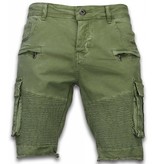 Enos Pantalones Cortos - Bermudas Vaqueras Hombre Slim Fit - Biker Denim Pocket Jeans - Verde