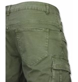 Enos Pantalones Cortos - Bermudas Vaqueras Hombre Slim Fit - Biker Denim Pocket Jeans - Verde