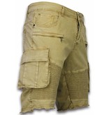 Enos Pantalones Cortos - Bermudas Vaqueras Hombre Slim Fit - Biker Denim Pocket Jeans - Beige