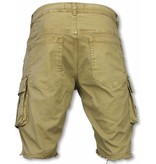 Enos Pantalones Cortos - Bermudas Vaqueras Hombre Slim Fit - Biker Denim Pocket Jeans - Beige