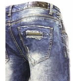 Justing Pantalones de Mezclilla - Vaqueros Slim Fit Damaged Zipper Design - Azul