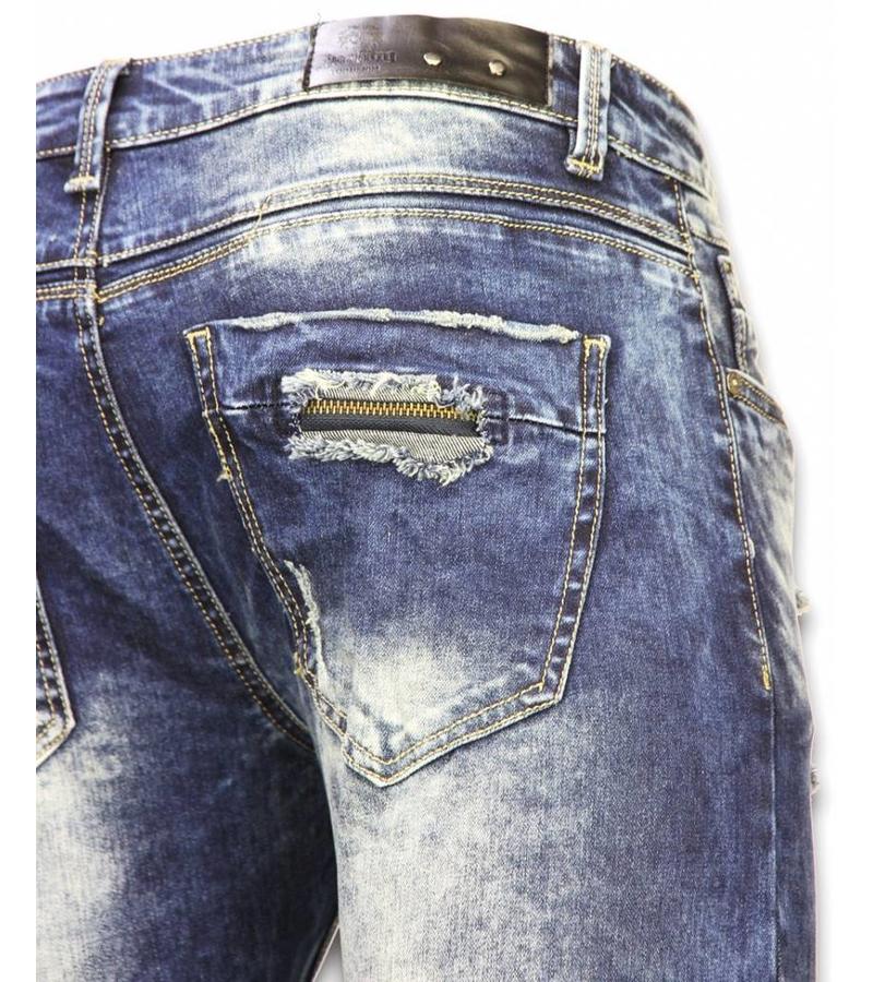 Justing Pantalones de Mezclilla - Vaqueros Slim Fit Damaged Zipper Design - Azul