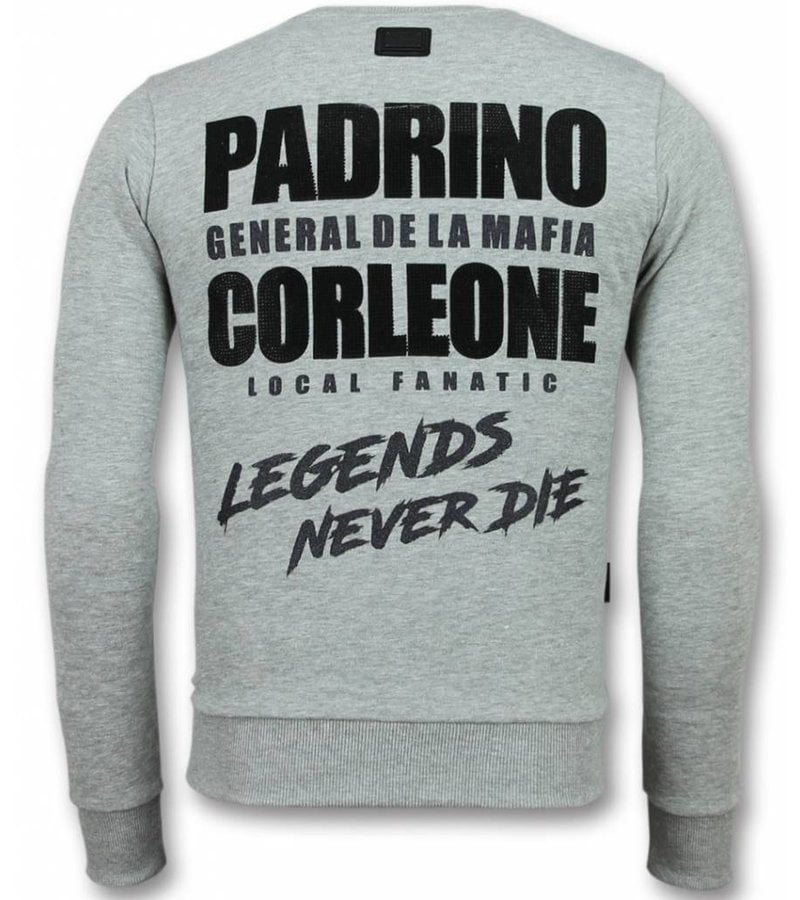 Local Fanatic Padrino Sudaderas - Godfather Rhinestone Suéter Hombre - The Don - Gris