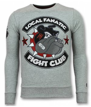 Local Fanatic Fight Club Sudaderas - Bulldog Rhinestone Suéter Hombre - Gris