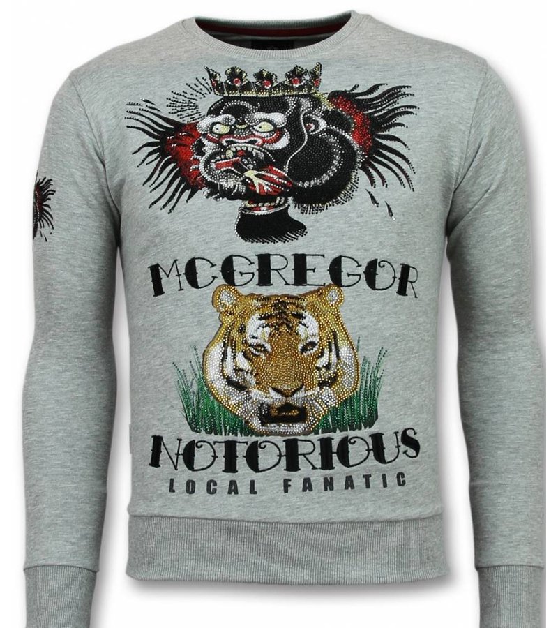 Local Fanatic Mcgregor  Sudaderas - Notorious Crew Neck Rhinestone Hombre - Gris