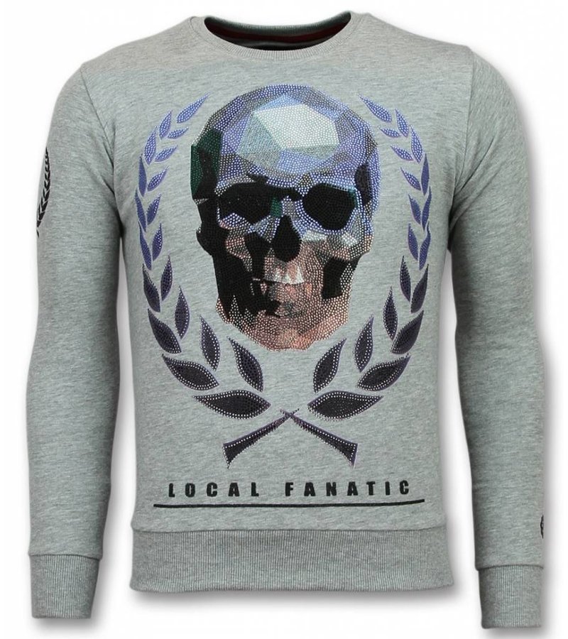 Local Fanatic Sudaderas Hombre - Skull Sweater Hombre- Gris