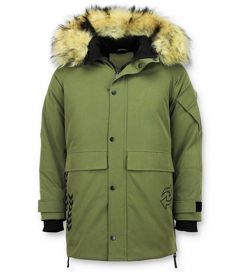 Enos Parkas Hombre - Chaqueta De Parka - Parkas Cuello de Piel - Abrigos Hombre - Verde