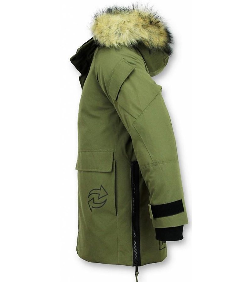 Enos Parkas Hombre - Chaqueta De Parka - Parkas Cuello de Piel - Abrigos Hombre - Verde