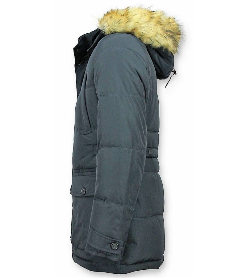 Enos Parkas Hombre - Parka hombre capucha pelo - Parkas Cuello de Piel - 4Pocet - Azul