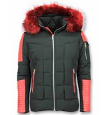 Enos Parkas Hombre - Parka hombre capucha pelo - Rojo / Negro