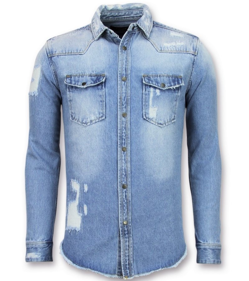 Enos Blusa de uñas larga - Camisa vaquera hombre -J-988B -  Azul