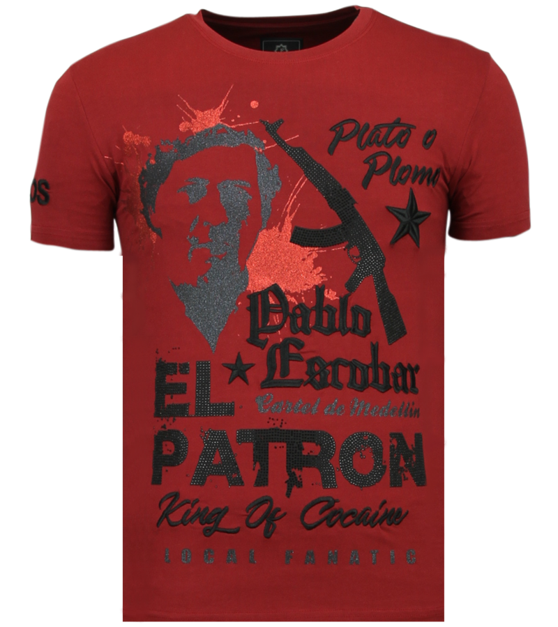 Local Fanatic Camisetas - El Patron Pablo - Rhinestone Camisetas - Burdeos