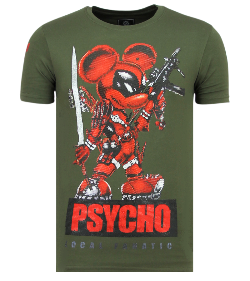 Local Fanatic Psycho Mouse Rhinestone - Camisetas Hombre - 6321G - Verde