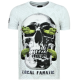 Local Fanatic Rhinestones Skull Snake - Originales Camisetas Hombre - 6326W -Blanco