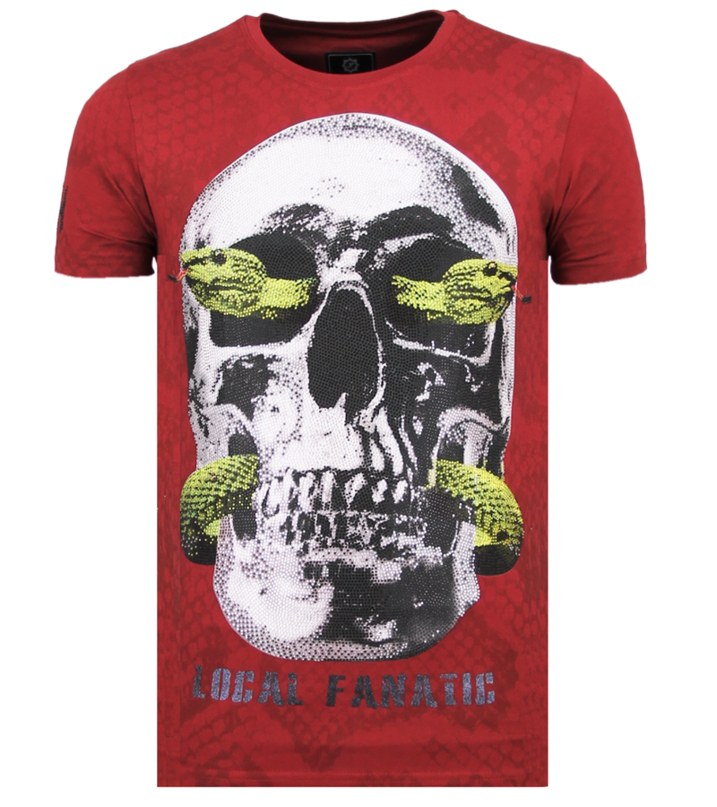 Local Fanatic Skull Snake Rhinestones - Originales Camisetas Hombre - 6326B - Burdeos