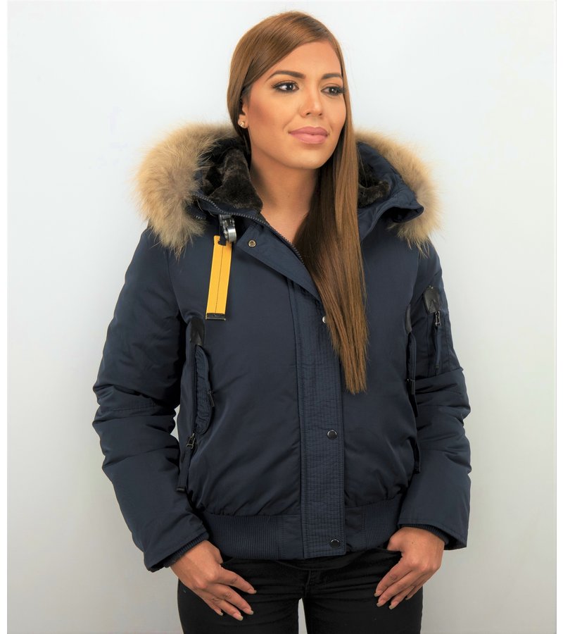 Macleria Parkas Mujer - Mujer Chaqueta De Invierno Unico - Collar De Piel - Azul