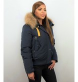 Macleria Parkas Mujer - Mujer Chaqueta De Invierno Unico - Collar De Piel - Azul