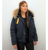 Macleria Parkas Mujer - Mujer Chaqueta De Invierno Unico - Collar De Piel - Azul