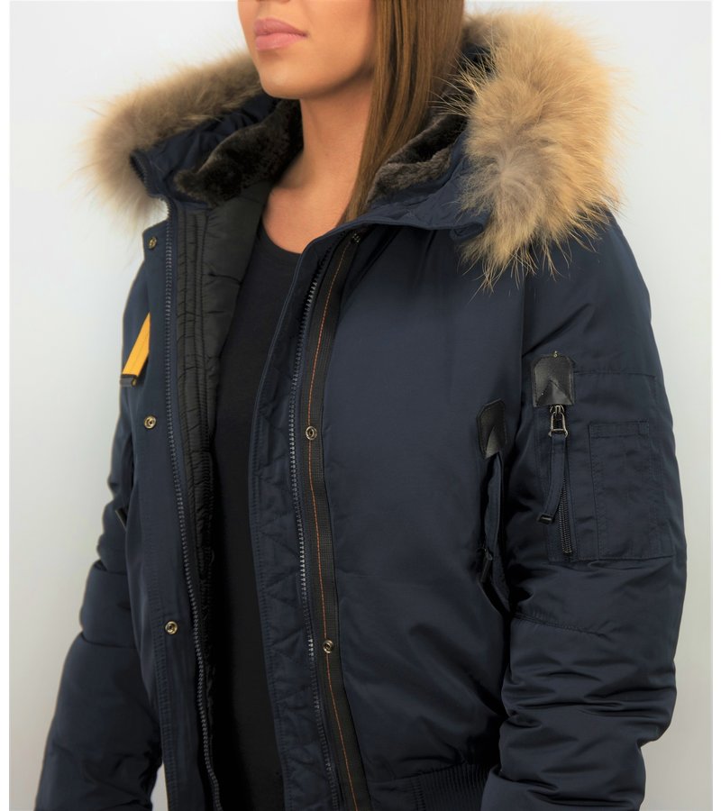 Macleria Parkas Mujer - Mujer Chaqueta De Invierno Unico - Collar De Piel - Azul