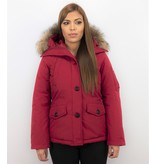 TheBrand Parkas Mujer - Señora Abrigos De Invierno Corto - Capucha pelo grande - Rojo