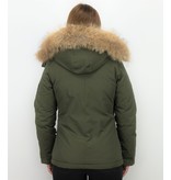 TheBrand Parkas Mujer - Señora Abrigos De Invierno Corto - Capucha pelo grande - Verde