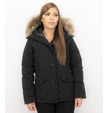 TheBrand Parkas Mujer - Señora Abrigos De Invierno Corto - Capucha pelo grande - Negro