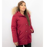 TheBrand Parkas mujer - Señora Abrigos De Invierno Largos - Capucha pelo grande - Rojo