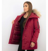 TheBrand Parkas mujer - Señora Abrigos De Invierno Largos - Capucha pelo grande - Rojo