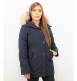 TheBrand Parkas mujer - Señora Abrigos De Invierno Largos - Capucha pelo grande - Azul