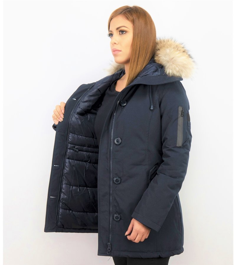 TheBrand Parkas mujer - Señora Abrigos De Invierno Largos - Capucha pelo grande - Azul