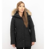 TheBrand Parkas mujer - Señora Abrigos De Invierno Largos - Capucha pelo grande - Negro