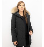 TheBrand Parkas mujer - Señora Abrigos De Invierno Largos - Capucha pelo grande - Negro